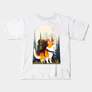 the corgi goes on a hike Kids T-Shirt